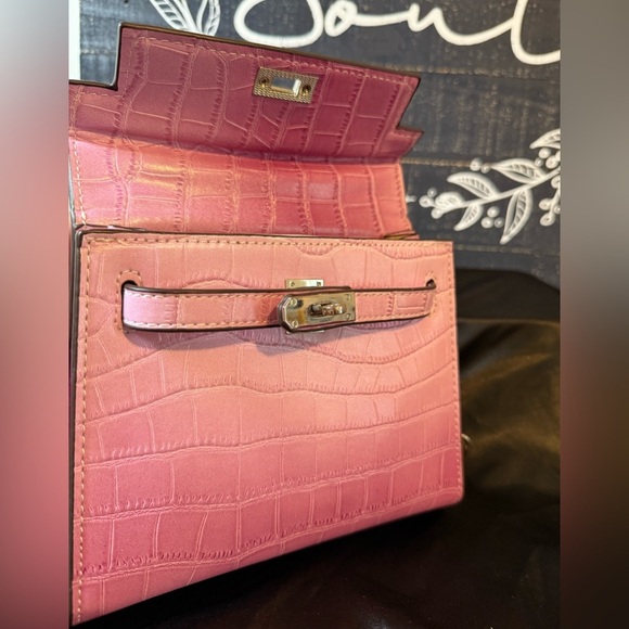 Pink Ombre Vegan Crocodile-Embossed Mini Tote - Picture 7 of 12
